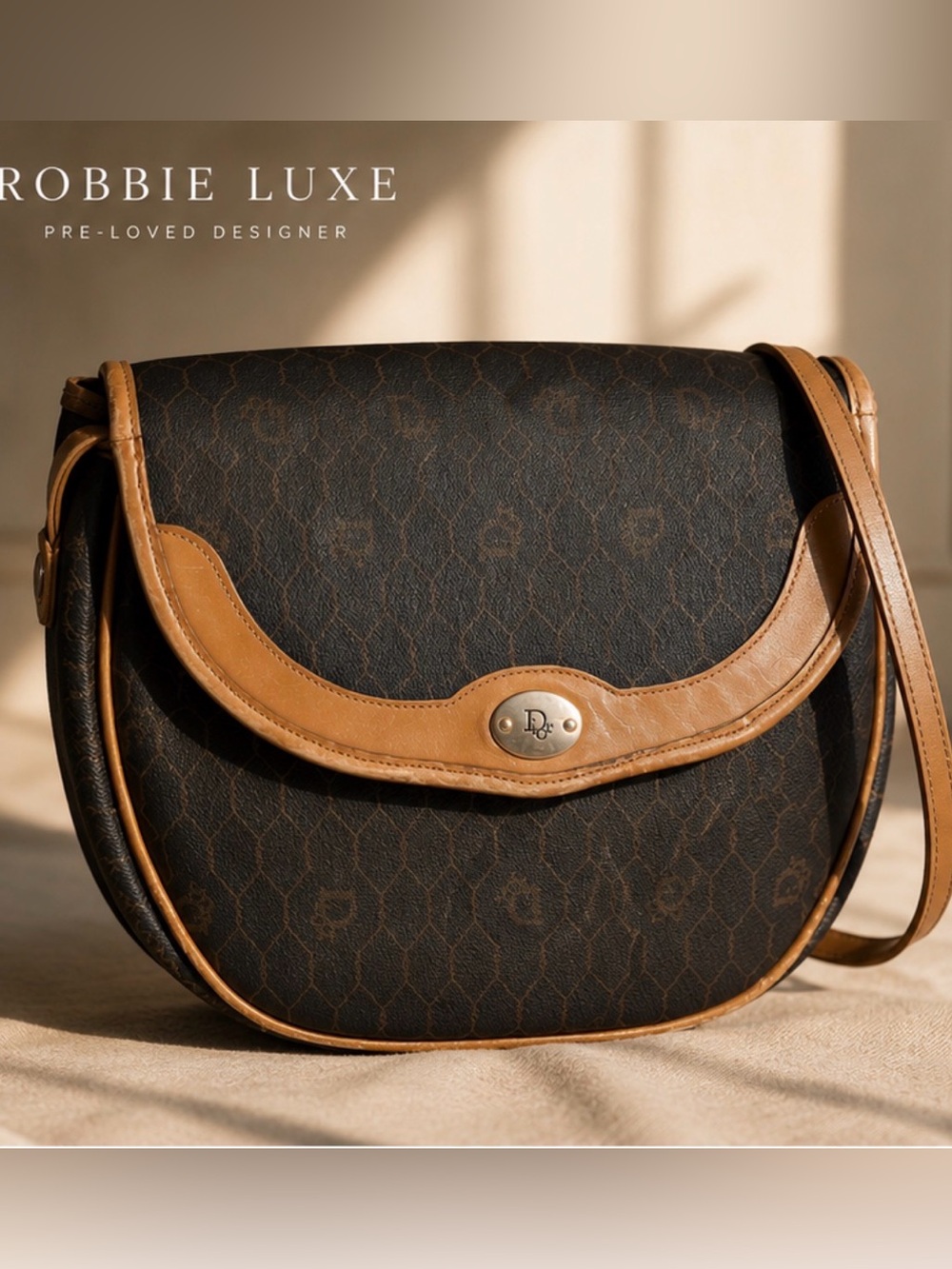 Vintage Christian Dior Honeycomb Flap Bag - Canvas & Leather Flap Crossbody Bag